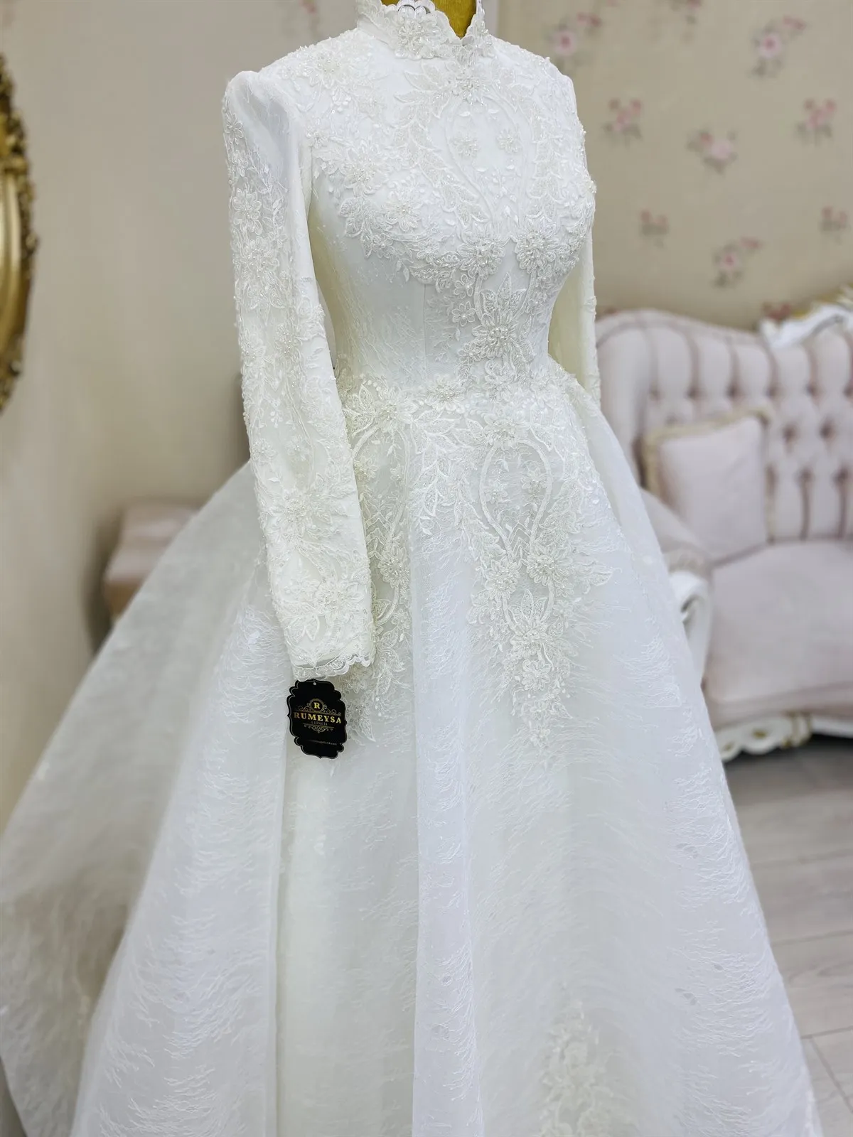 2023 Винтажные Мусульманские свадебные платья с высоким воротом и длинными рукавами Для женщин, Кружевные аппликации, Свадебные платья в арабском стиле Изображение 3