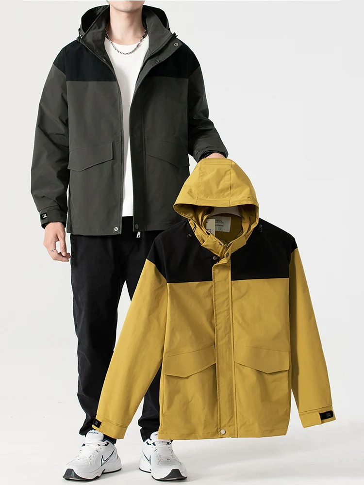 2023 Новая мужская куртка в стиле пэчворк, Уличная шляпа, Съемное водонепроницаемое пальто, ветровка с капюшоном, мужская повседневная куртка на молнии Большого размера 8XL Изображение 3