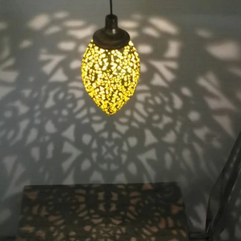 4X светодиодный Марокканский подвесной фонарь на солнечной батарее с ретро-марокканским рисунком, проекционная лампа Для Наружного Сада, Комплект Сказочного света Изображение 3