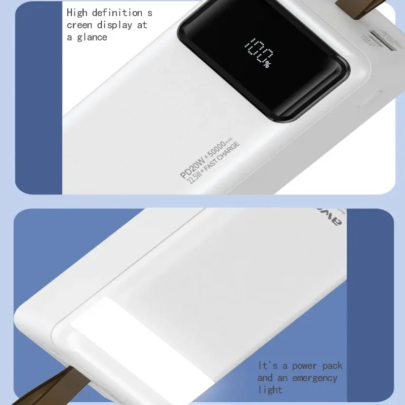 Awei P42K Power Bank 50000mAh Портативный Power Bank Для iPhone14 13 12 pro Xiaomi 22,5 Вт PD Быстрое Зарядное Устройство Внешний запасной Аккумулятор Изображение 3