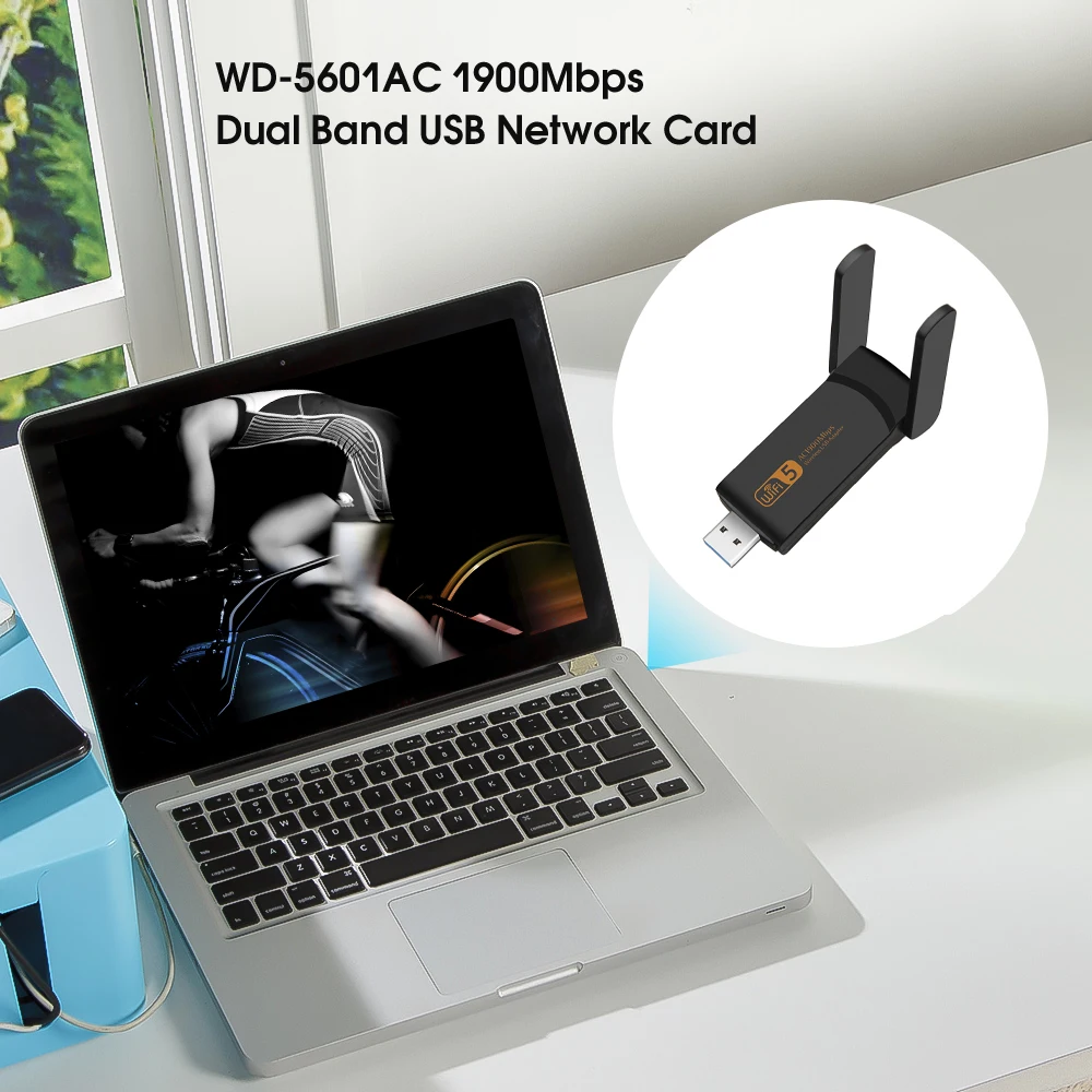 Kebidu USB WiFi Адаптер 5 ГГц USB 3,0 1900 Мбит/с Сетевая карта Wi-Fi Приемник с удлиненным кабелем на базе адаптера 802.11ac Ethernet Изображение 3