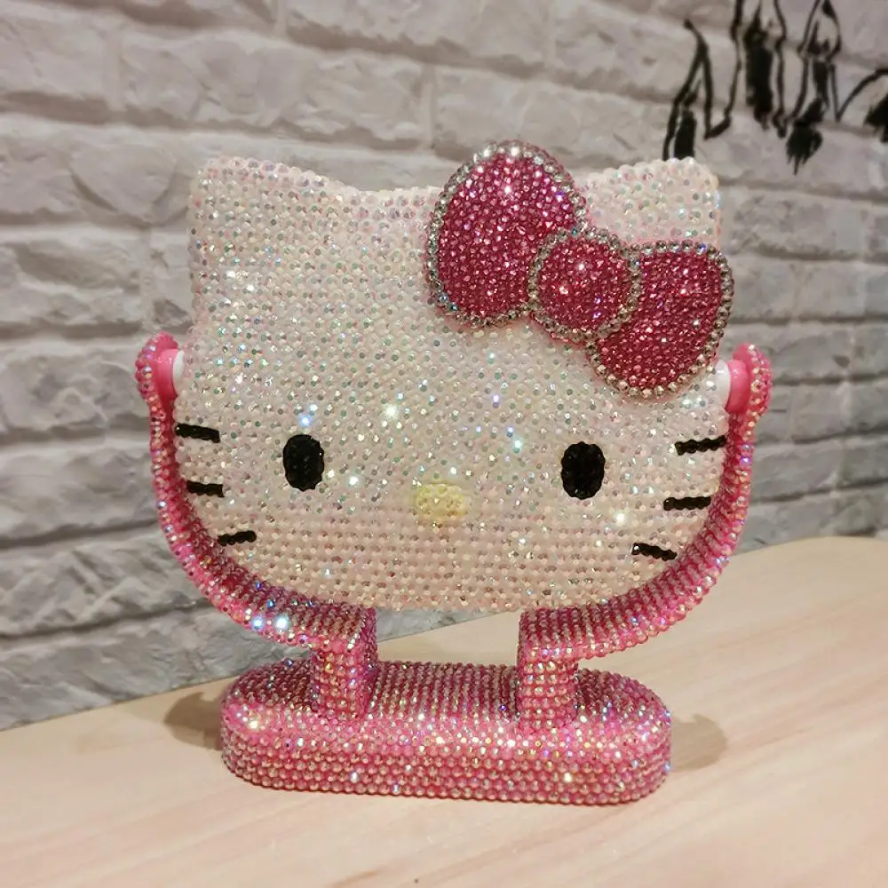 Kt Beauty Mirror Kawaii Sanrio Hello Kitty My Melody Аниме Фигурка Туалетное Зеркало Стразы Блестящий Подарок Подруге Настольный Плюш Изображение 3