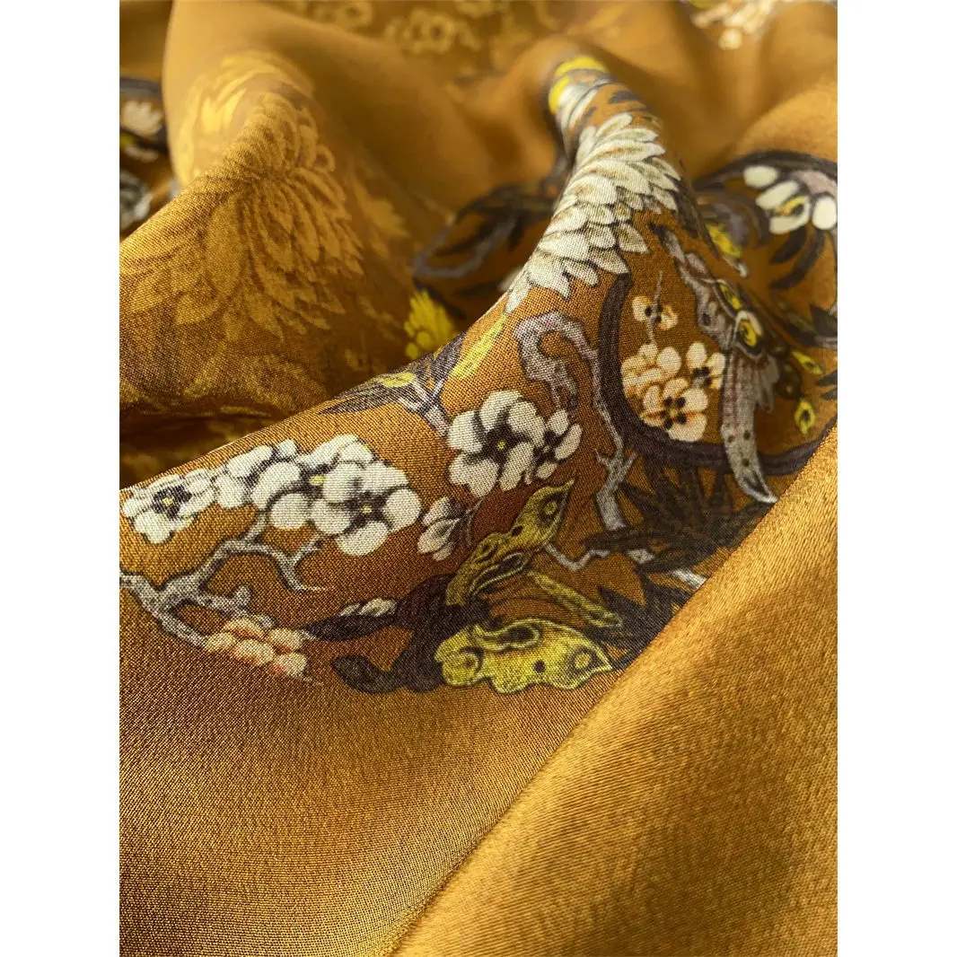 Блузка-рубашка в винтажном китайском стиле, женская диагональная планка с пряжкой, рубашка из искусственного шелка с цветочным рисунком, воротник-стойка, рубашка цвета шелковицы, топы Изображение 3