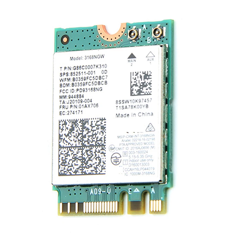 Двухдиапазонная Беспроводная для Intel 3168 3168NGW 433 Мбит/с Bluetooth 4,2 802.11Ac NGFF WiFi Сетевая карта Изображение 3