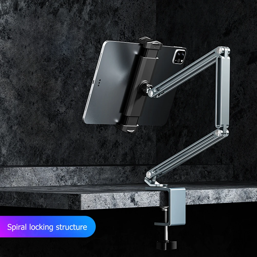 Длинная регулируемая кровать-подставка для планшета для мобильных телефонов 4-12,9 дюймов, супер стабильный кронштейн из алюминиевого сплава для iPad Samsung Xiaomi Изображение 3