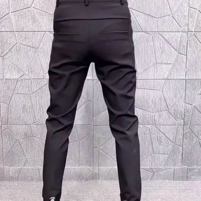 Мужские брюки Осенне-зимние Модные Узкие брюки с перекрещенными штанинами, мужские Черные молодежные повседневные брюки в Британском стиле, мужские костюмные брюки A20 Изображение 3