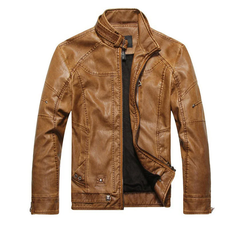 Мужские Мотоциклетные Кожаные куртки 2024, Новая Модная Брендовая Мужская Осенне-зимняя флисовая куртка Jaqueta De Couro Masculina 5XL Изображение 3