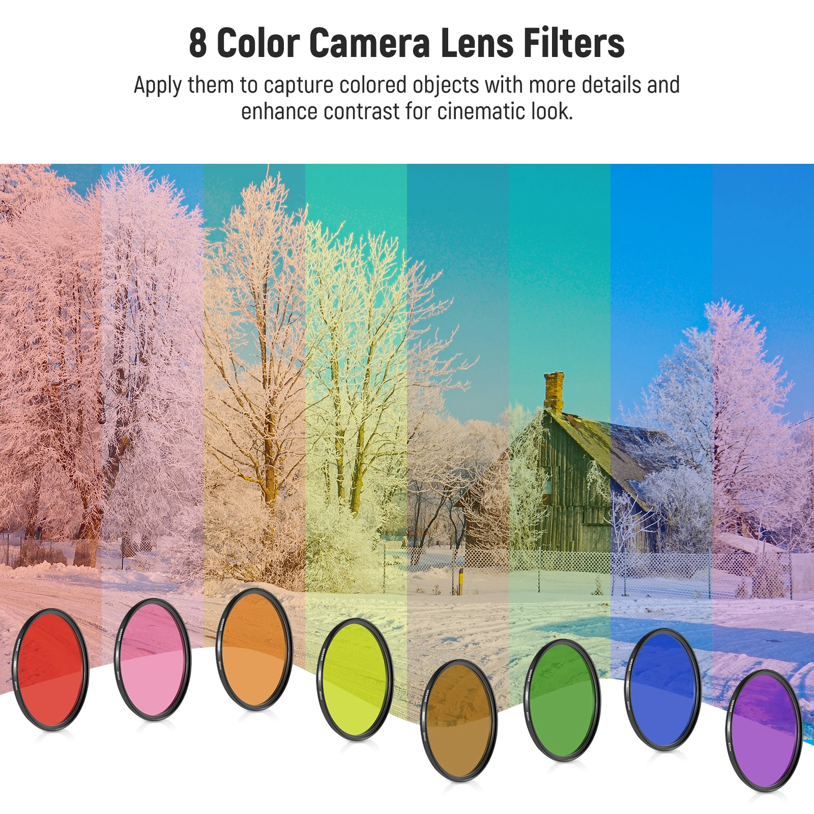 Набор фильтров для полноцветных линз NEEWER 9 шт., Фильтры для линз из смолы с красным, оранжевым, синим, Желтым, зеленым, коричневым, фиолетовым, розовым, Изображение 3
