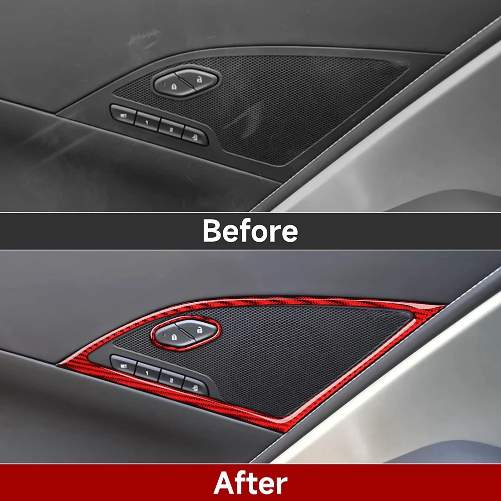 Накладка на динамик боковой двери автомобиля, комплект Наклеек, Наклейка из углеродного волокна для Chevrolet Corvette C7 2014-2019, красный Изображение 3