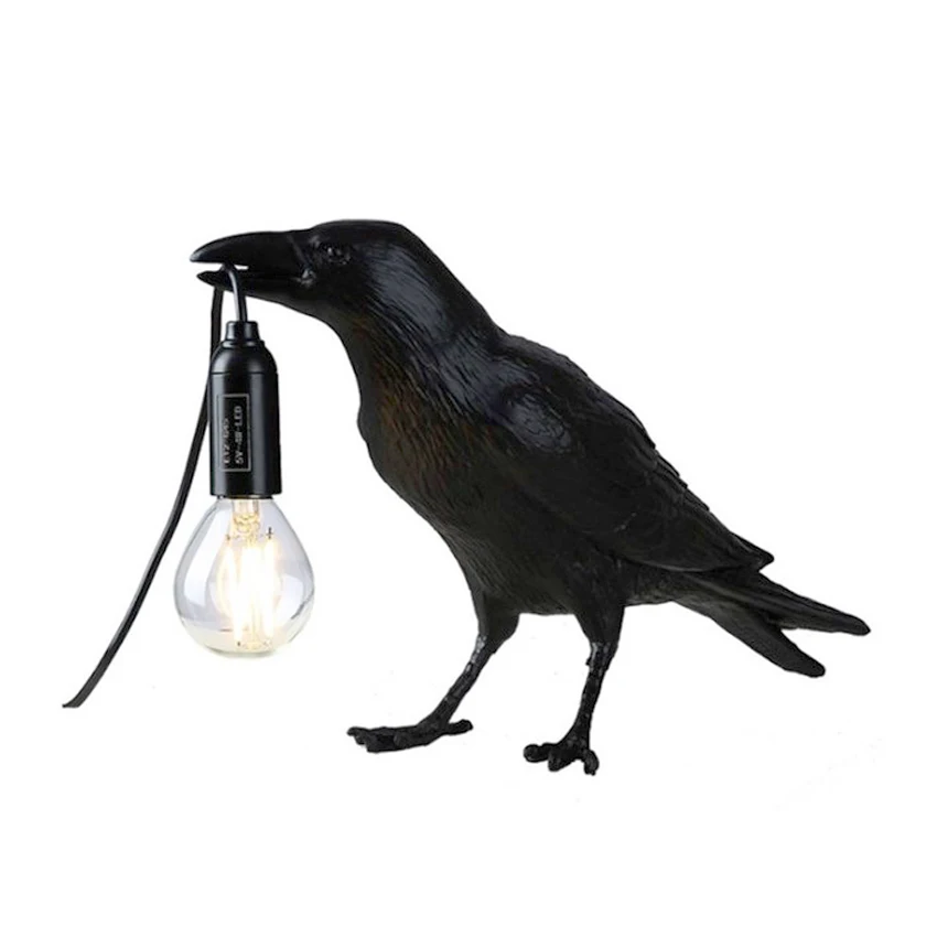 Настенный светильник с птицей, настольная лампа в стиле Арт-Деко, современная настольная лампа с вороной из смолы для внутреннего освещения гостиной Изображение 3