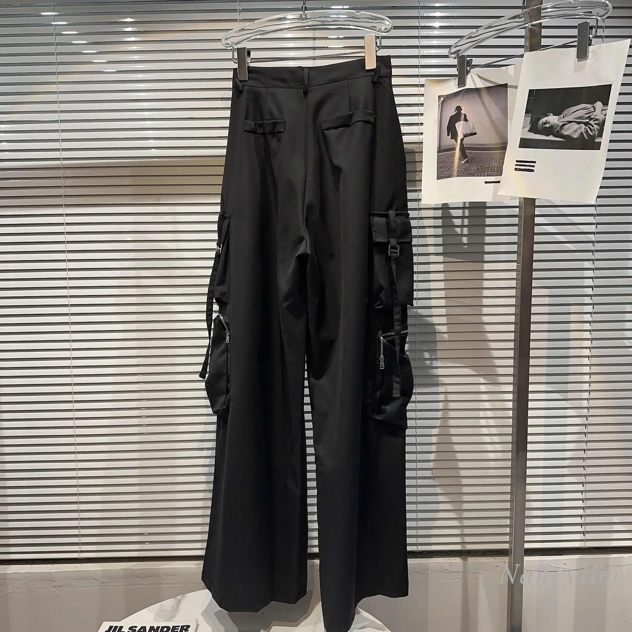 Новинка осени 2023, Черные брюки с боковым карманом для уличной модницы, женские однотонные Свободные комбинезоны, повседневные уличные брюки Изображение 3