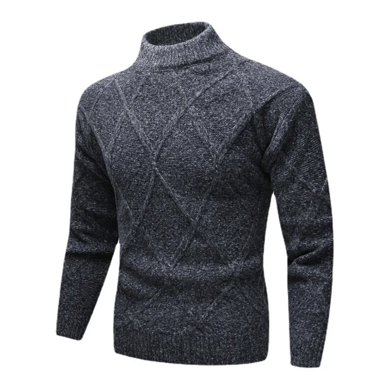 Новый зимний теплый мужской свитер с трендовым рисунком, повседневный однотонный пуловер, вязаный свитер, мужская одежда Изображение 3