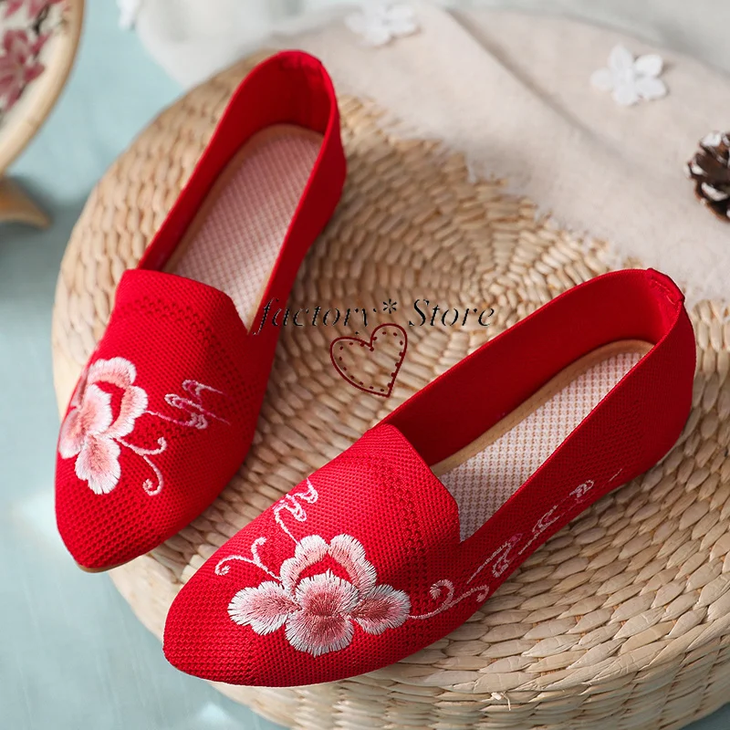 Обувь Hanfu, Вышитая обувь, Обувь для мамы, Удобная обувь для отдыха на скрытой танкетке, Модная обувь с сетчатой поверхностью, Этническая Изображение 3