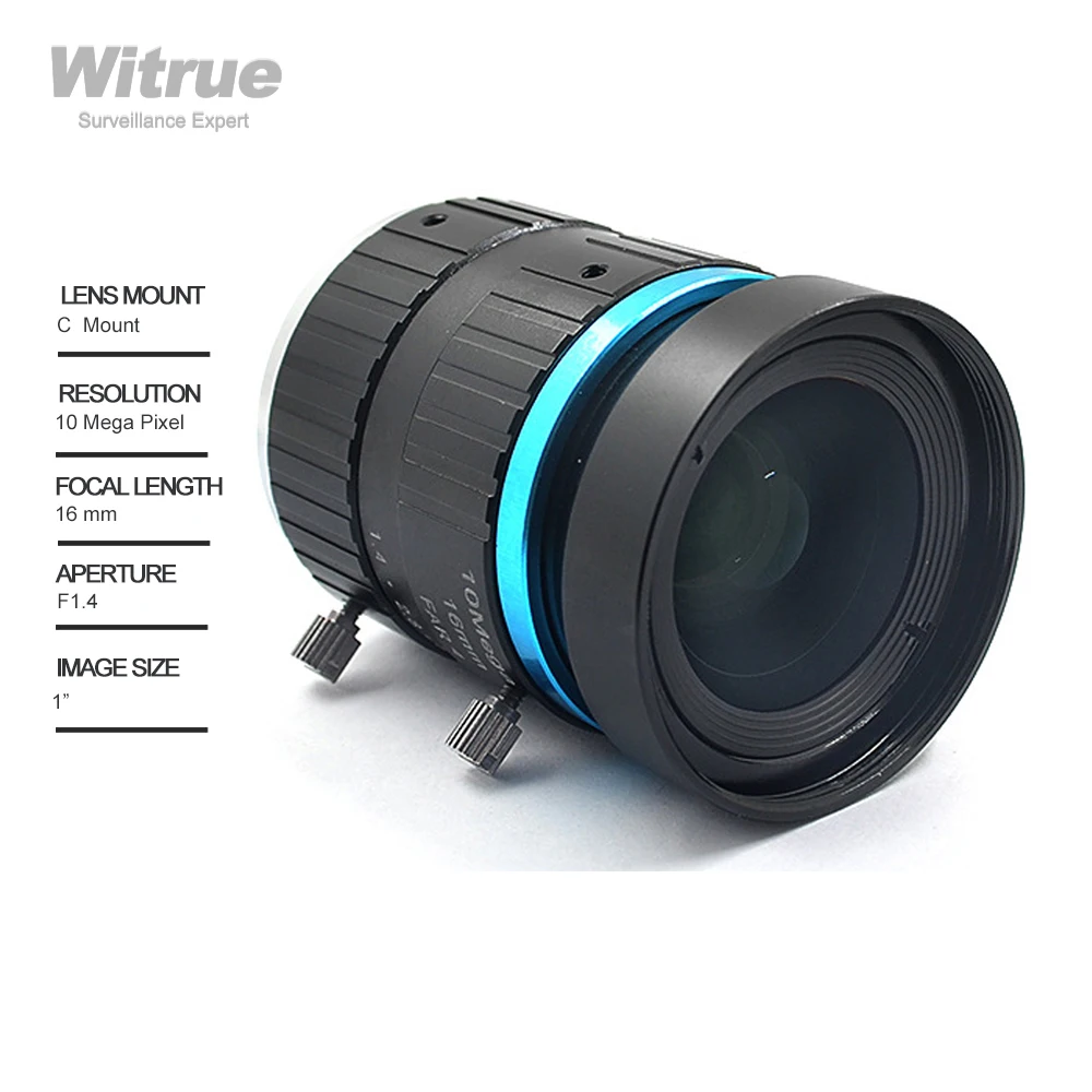 Профессиональный Промышленный объектив машинного зрения Witrue 4K HD 10MP 16mm C Mount с низким уровнем искажений F1.4-1.6 для HD-камеры видеонаблюдения Изображение 3