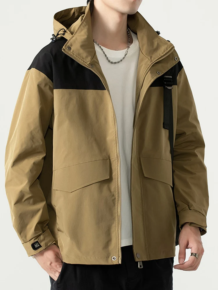 2023 Новая мужская куртка в стиле пэчворк, Уличная шляпа, Съемное водонепроницаемое пальто, ветровка с капюшоном, мужская повседневная куртка на молнии Большого размера 8XL Изображение 4