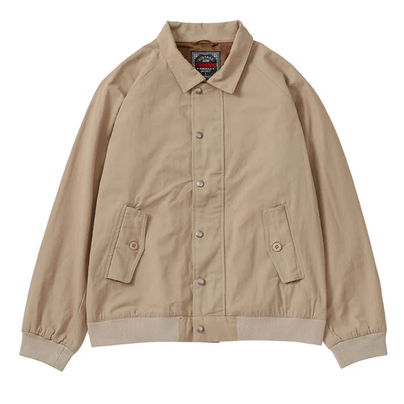 Amekaji Vintage G9 Мужская куртка Harrington с лацканами цвета Хаки с несколькими карманами на молнии, весна-осень, базовый повседневный кардиган в стиле ретро, пальто Изображение 4