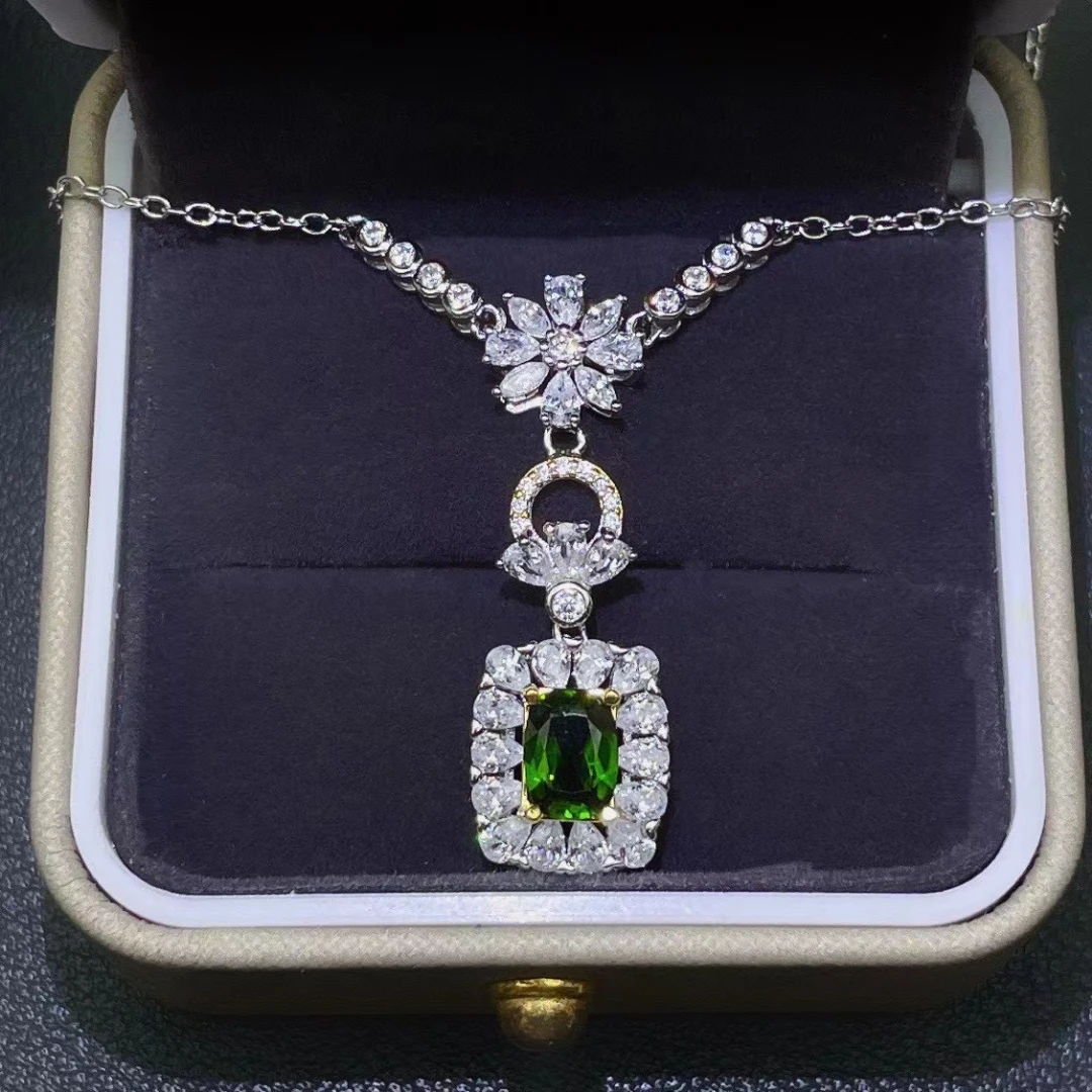 MeiBaPJ Роскошное ожерелье с подвеской из натурального диопсида с сертификатом из чистого серебра 925 пробы, изысканные свадебные украшения для женщин Изображение 4