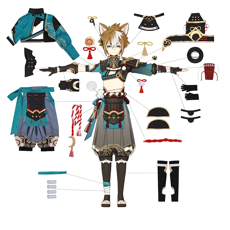 ROLECOS Game Genshin Impact Gorou, Косплей-костюм, мужская боевая форма, костюм мальчика-лисы, Хэллоуин, Женский Косплей-костюм, полный комплект Изображение 4