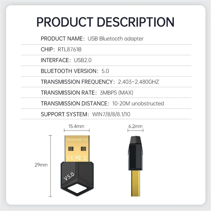 USB-ключ Bluetooth 5,0 Адаптер Приемник Беспроводной Музыки с низкой задержкой Мини-передатчик Bluthooth для ПК/передачи файлов Изображение 4