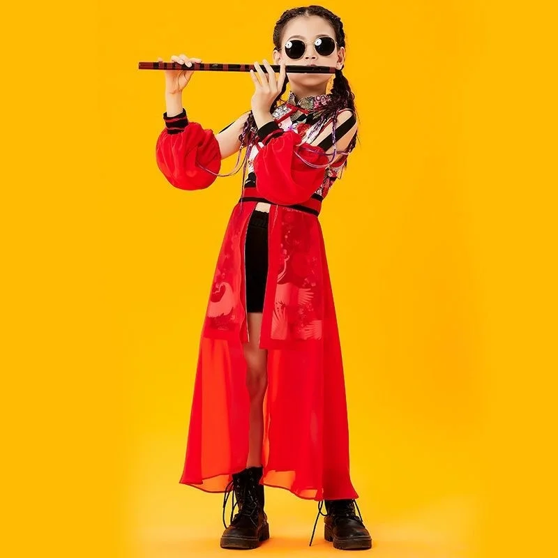 Детский костюм для девочек, джазовый танцевальный костюм для выступлений, костюм для выступлений в китайском стиле для девочек Изображение 4