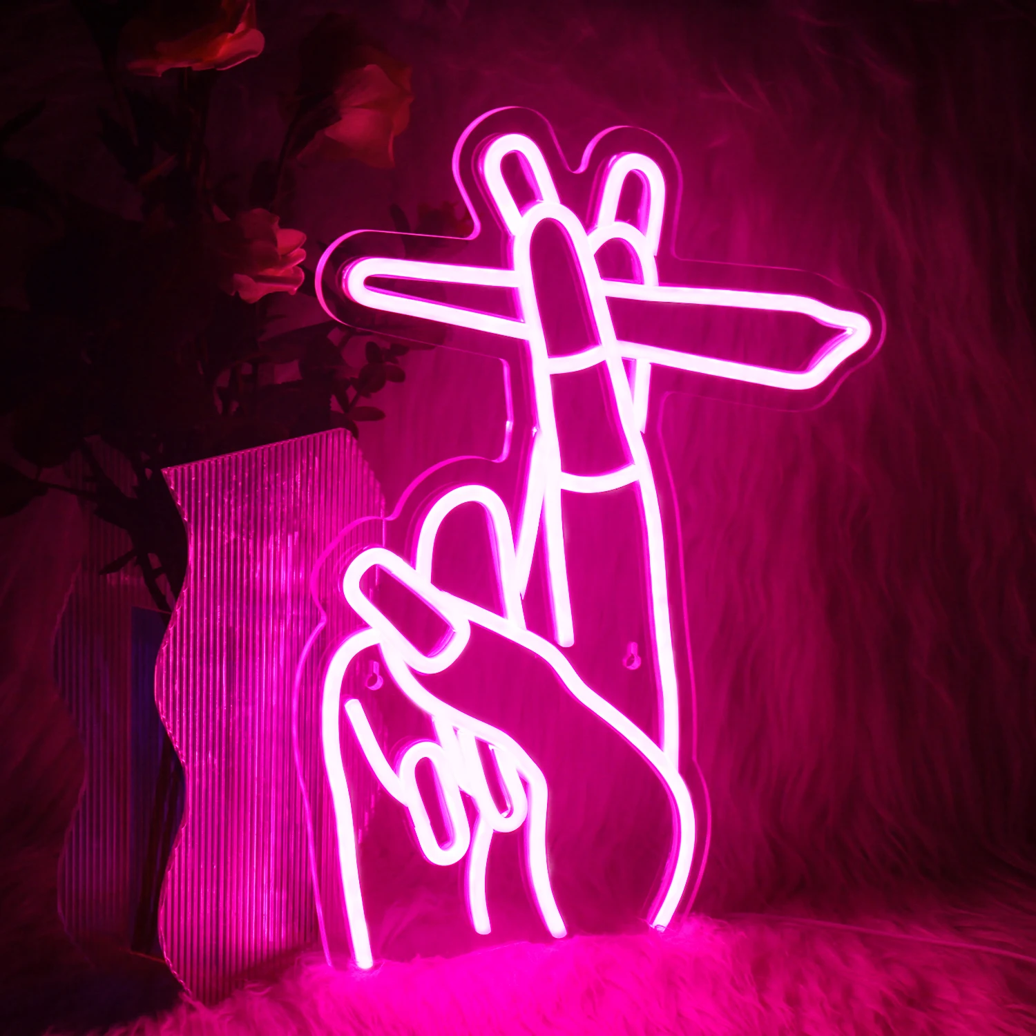 Жестовая Неоновая Световая Вывеска LED Персонализированная Форма Руки Неоновая Для Детской спальни, игровой комнаты для отдыха, декора для вечеринок, Неоновых ночных огней USB Изображение 4