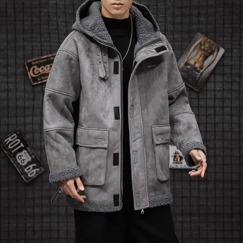 мужская зимняя куртка, мотоциклетная куртка, мужское пальто, мужская зимняя меховая универсальная куртка из овечьего флиса, толстая куртка с подкладкой размера плюс Изображение 4