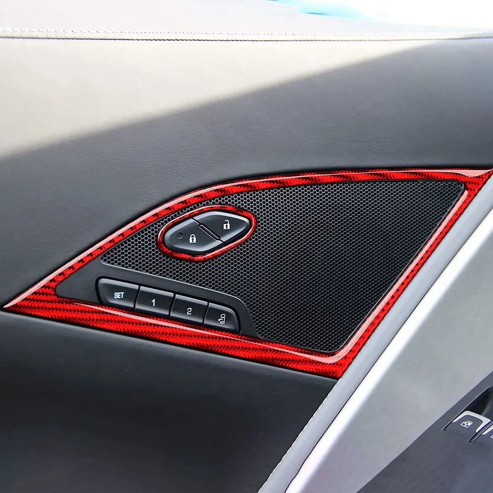 Накладка на динамик боковой двери автомобиля, комплект Наклеек, Наклейка из углеродного волокна для Chevrolet Corvette C7 2014-2019, красный Изображение 4