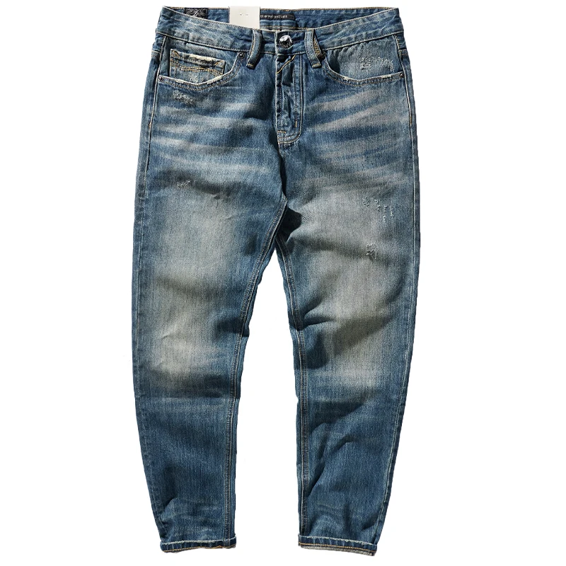 Осень-Зима, Новые американские ретро утолщенные джинсы из плотного денима, мужские модные повседневные прямые брюки из чистого хлопка, старые, выстиранные Изображение 4
