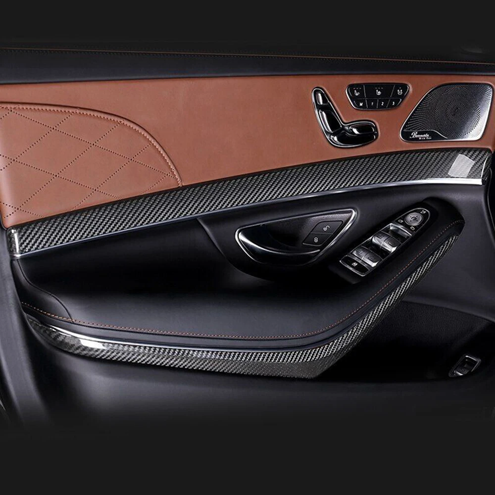 4шт Накладок из настоящего сухого углеродного волокна Для внутренней отделки передней и задней дверных панелей Mercedes S class W222 S65 2014-2020 Изображение 5