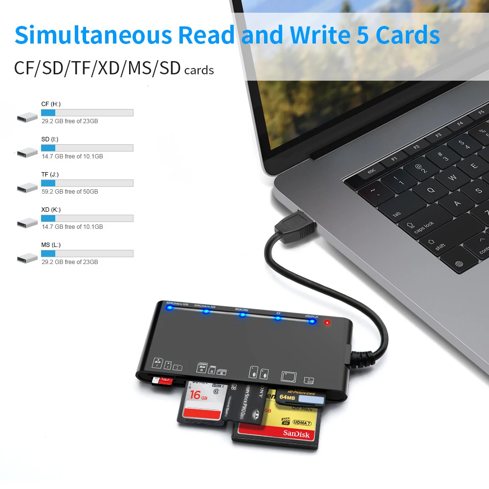 CR7 USB 3.0 Многофункциональное устройство для чтения карт памяти CF/XD/MS/SD/TF Семь в одном Совместимо с Windows Vista/XP/7/8/10/, Linux, Mac Os Изображение 5