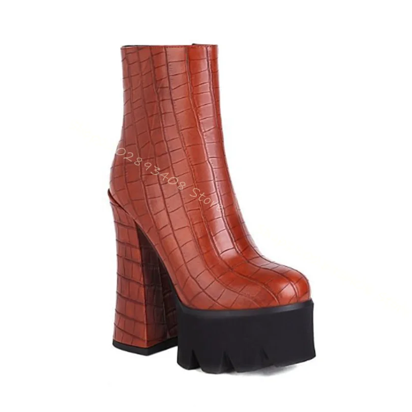 Ботильоны на платформе с круглым носком, с боковой молнией, на высоком массивном каблуке в британском стиле, Женская Осенняя модная обувь 2023 года, Zapatos Para Mujere Изображение 5