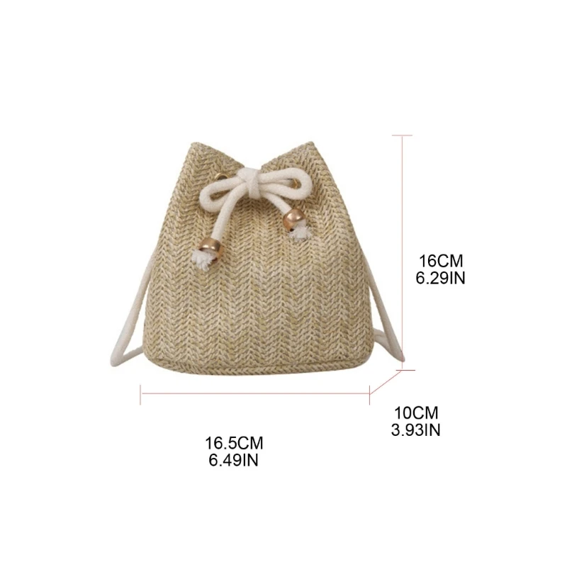 Женская сумка-ведро, Женская сумка ручной работы через плечо, милая сумка-мессенджер на шнурке, универсальная соломенная пляжная сумочка Изображение 5