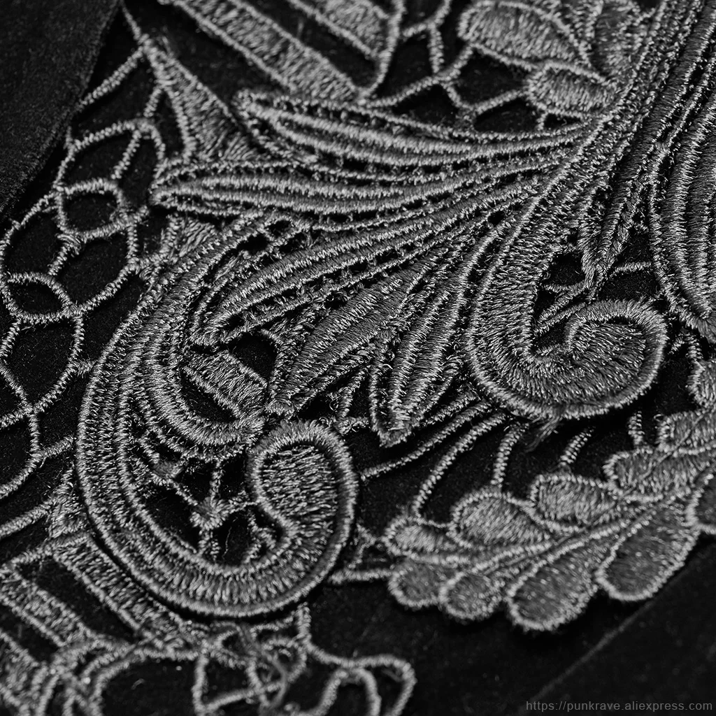 Женское Короткое пальто в стиле панк-РЕЙВ, Готическая Лолита, с длинными рукавами, черное, для вечеринок, клубная куртка на Хэллоуин, с изысканным кружевным декором Изображение 5