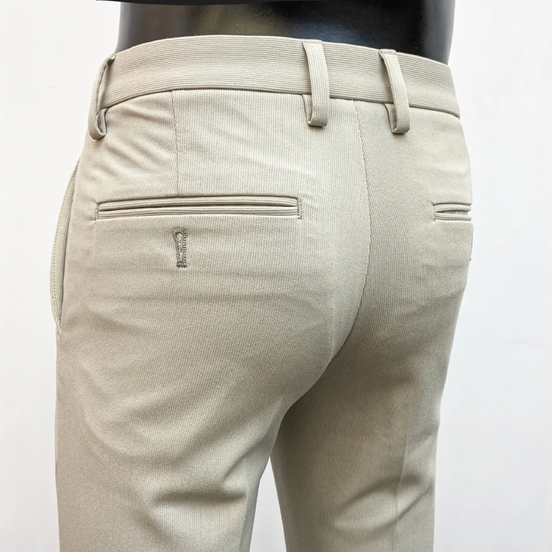 Мужские брюки в британском стиле 2023, модный деловой комплект, Мужские простые однотонные высококачественные облегающие офисные официальные брюки Изображение 5