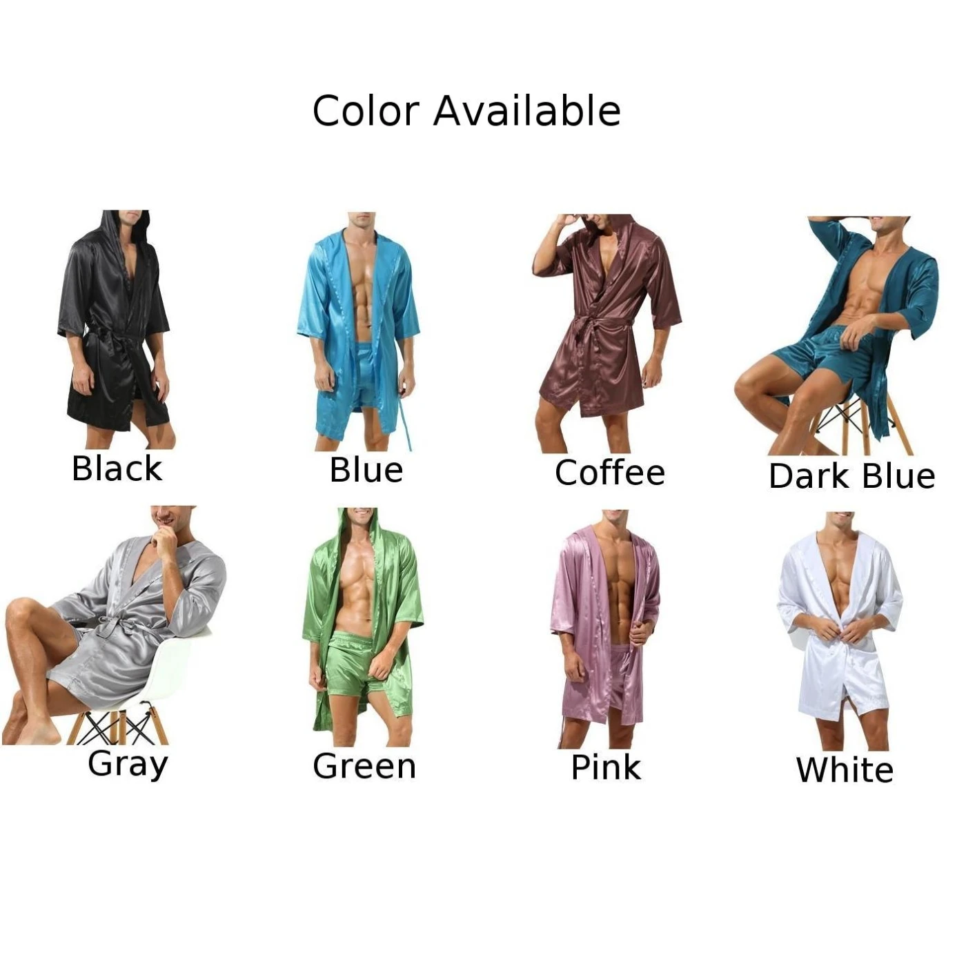 Мужчины С Капюшоном Свободный Атласный Шелковый Халат Пижамы Пижамный Халат Банный Халат Ночное Белье Сексуальный Комфортный Халат Одежда для отдыха Изображение 5