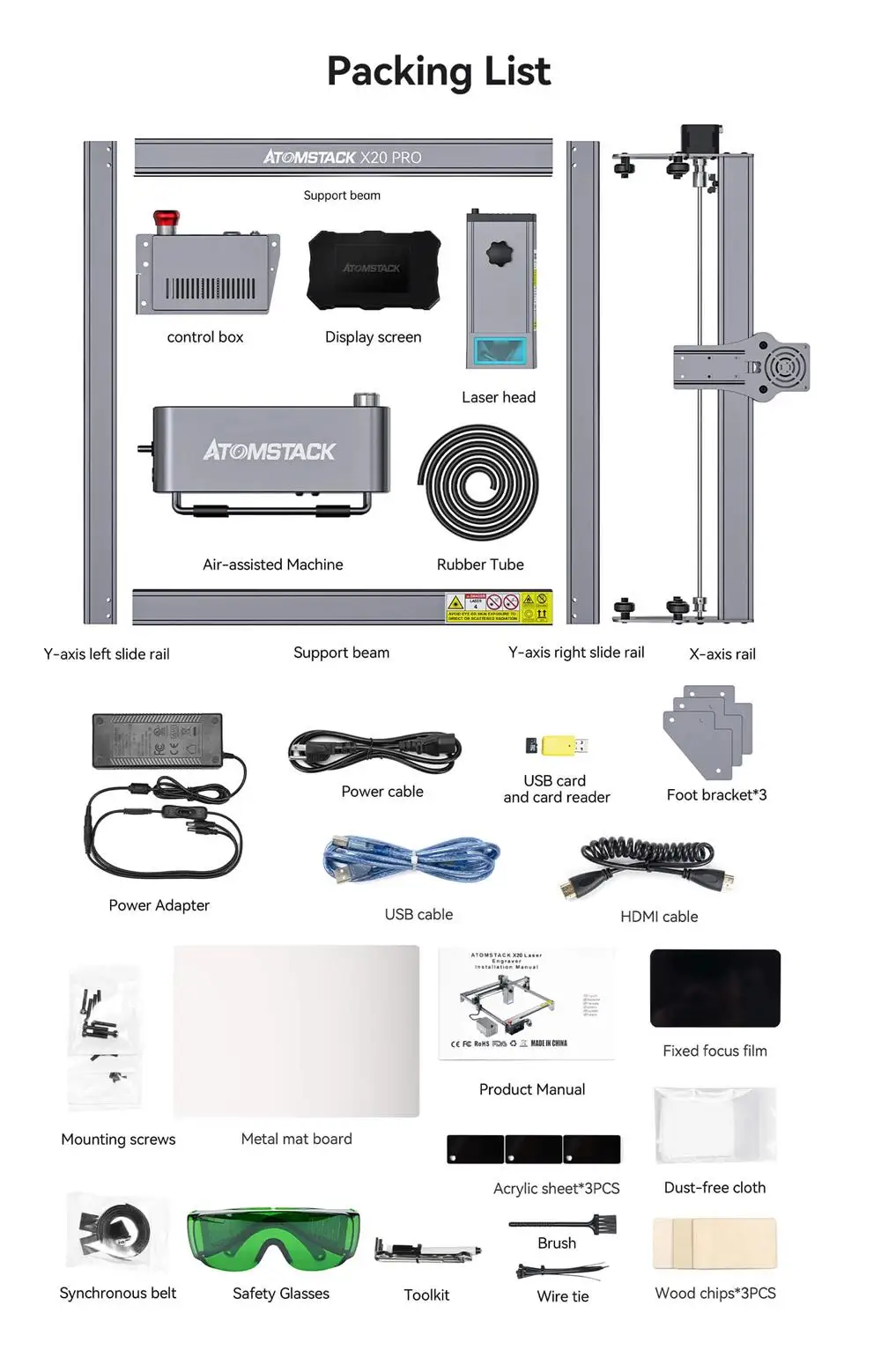 Новый ATOMSTACK X20 S20 PRO 130 Вт Настольный лазерный гравировальный станок DIY принтер Четырехъядерный лазерный модуль фрезерный станок с ЧПУ для резки Изображение 5