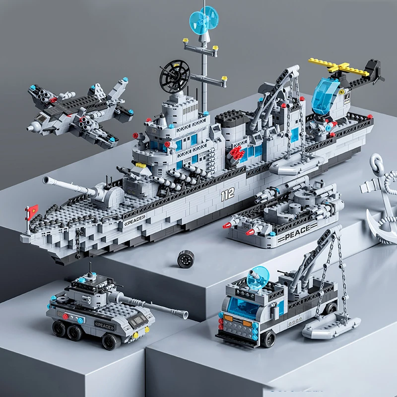 Совместимость с Lego 1560 шт. Военный Корабль строительные блоки Самолет Крейсер Самолет Грузовик Лодка Набор кирпичей игрушки подарок для детей Изображение 5